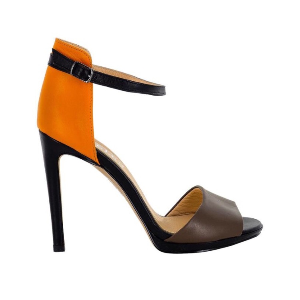 DEVA Multi Color Black Orange Brown Leather Heels - Picture 4 of 6